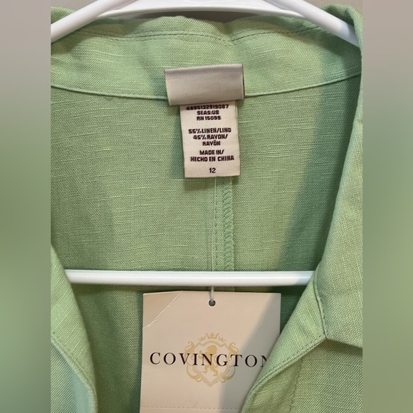 Covington Blazer Lime Linen Blend Collared Button Down 3/4 Sleeve Jacket size 12 - Picture 4 of 10